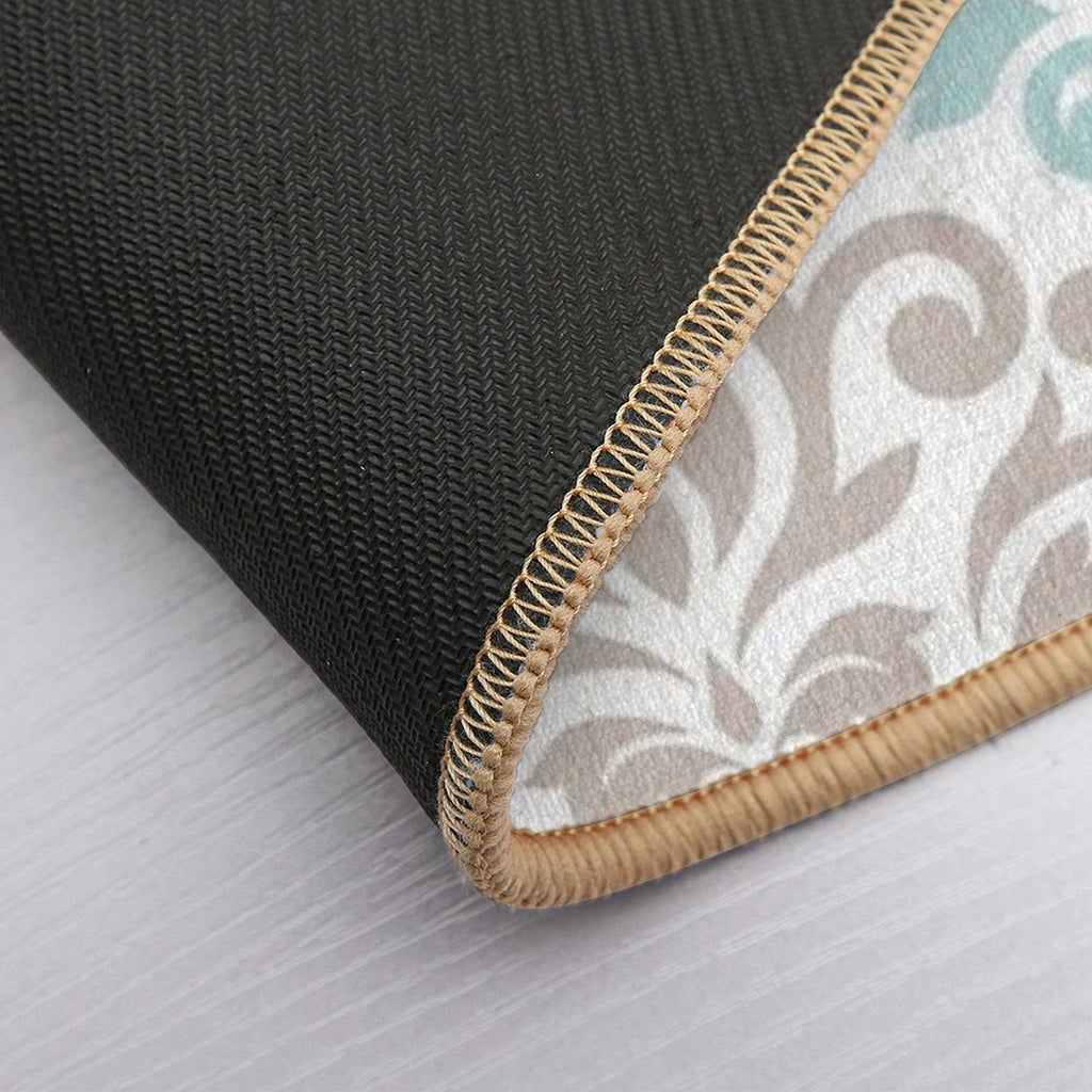 Scroll Damask Pattern Teals Browns White  Rapid-Drying Bath Mat