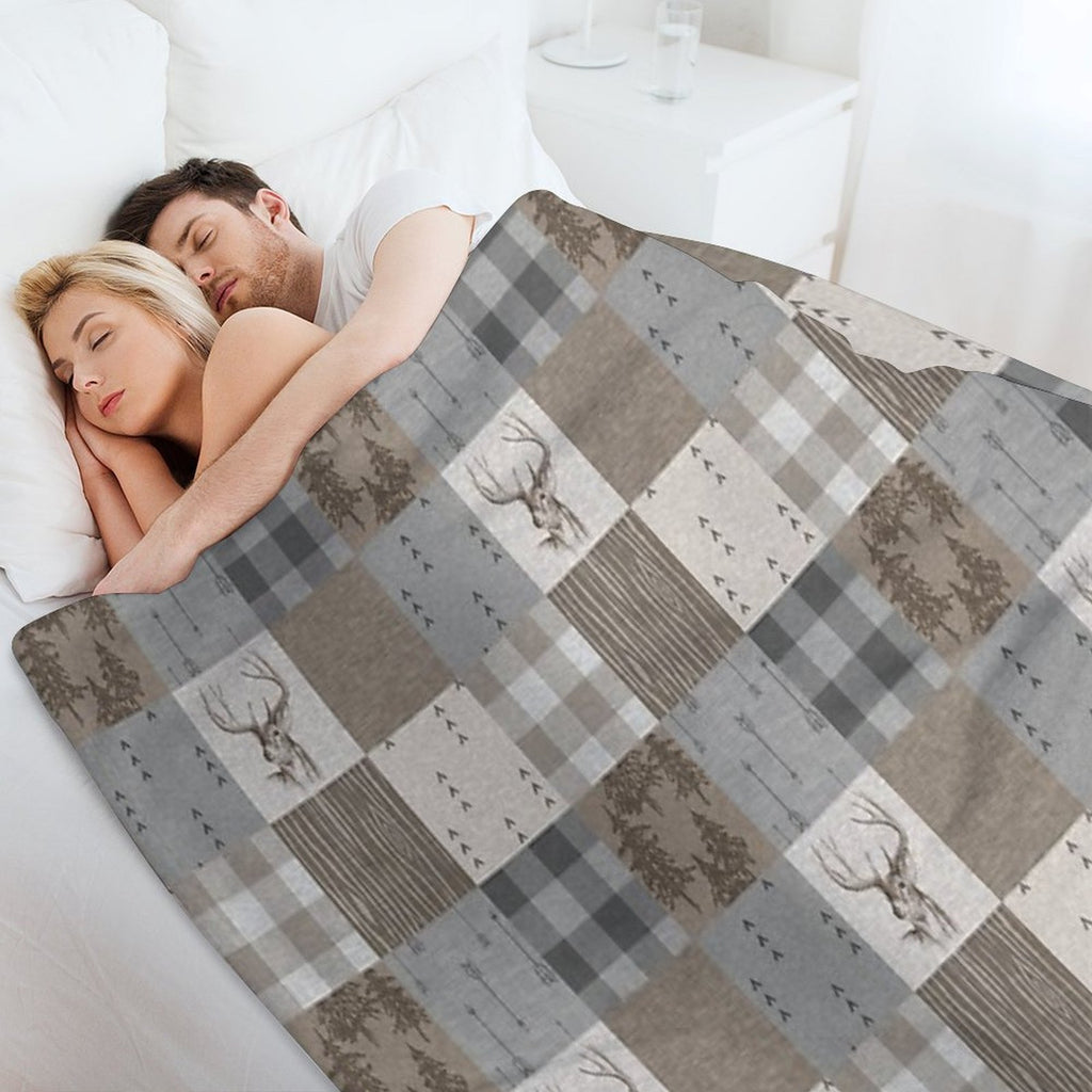 Deer Patchwork - Rustic Neutrals Easy Care Throw Blanket