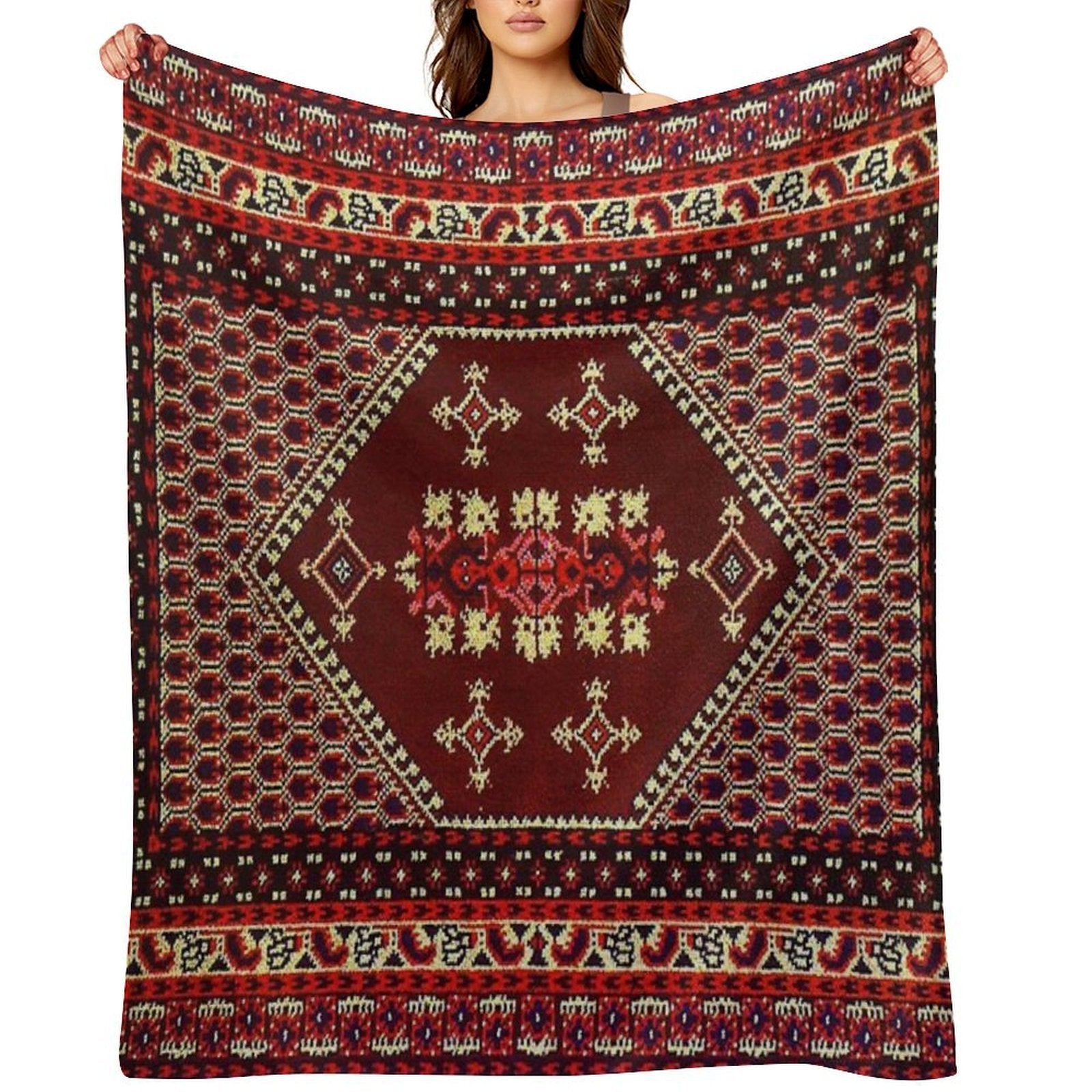 Authentic Moroccan Carpet Machine-washable Throw Blanket