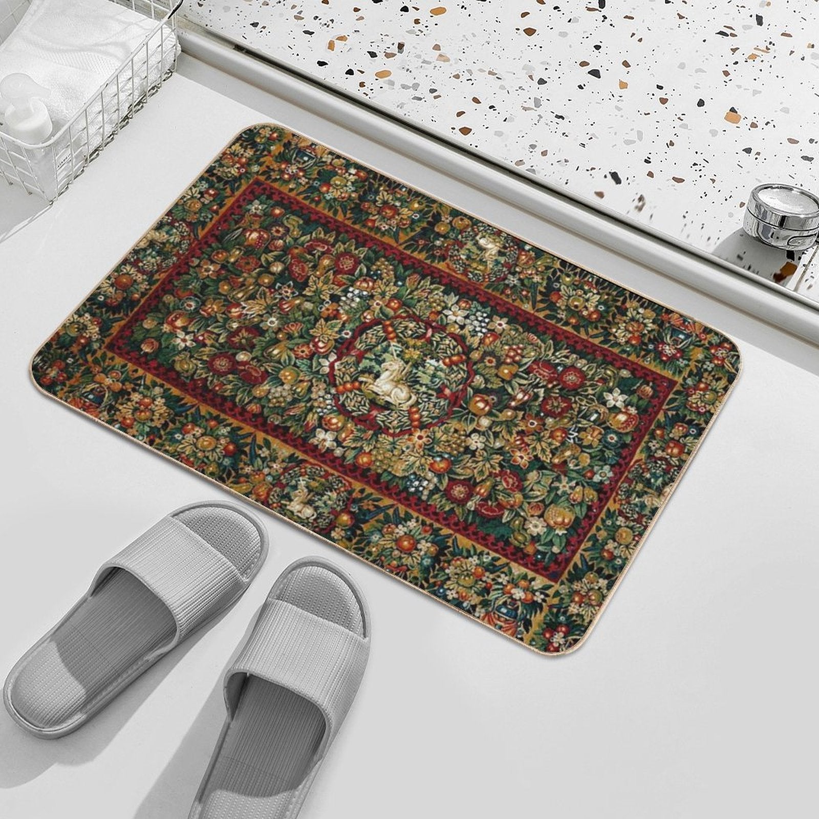 Medieval Unicorn Floral Tapestry  Versatile Bath Mat
