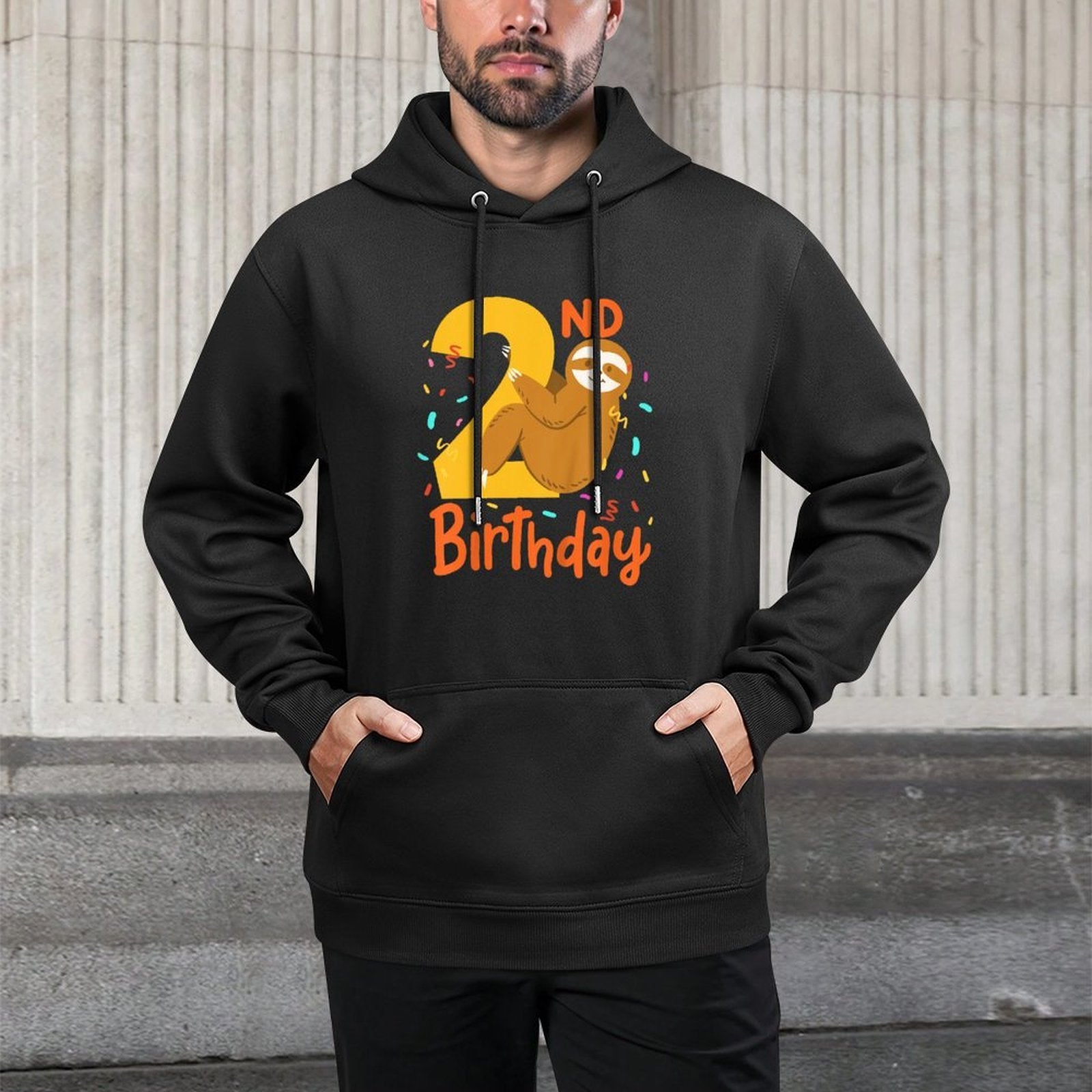 Kids 2nd Birthday Sloth Two 2 Years Old Shrink-Resistant Hoodie