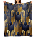 Vintage Royal Blue And Golden Art Deco Pattern Premium Throw Blanket