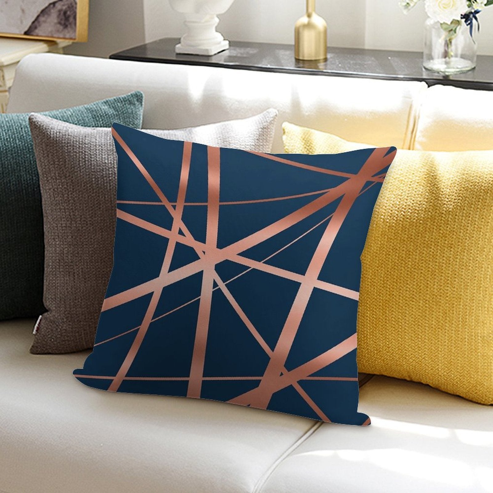 Navy Rose Gold Luxe Soft Style Accent Throw Pillow