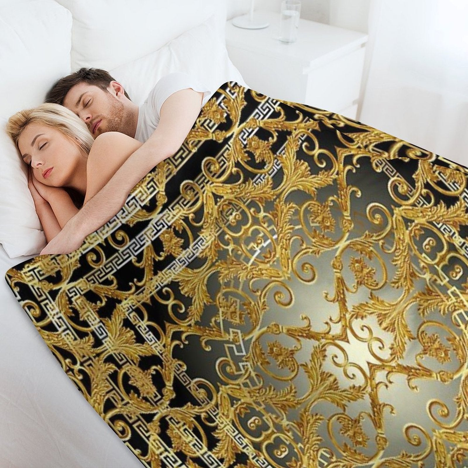 Greek Keys 4 Black Golden Baroque Style Wrinkle-free Throw Blanket