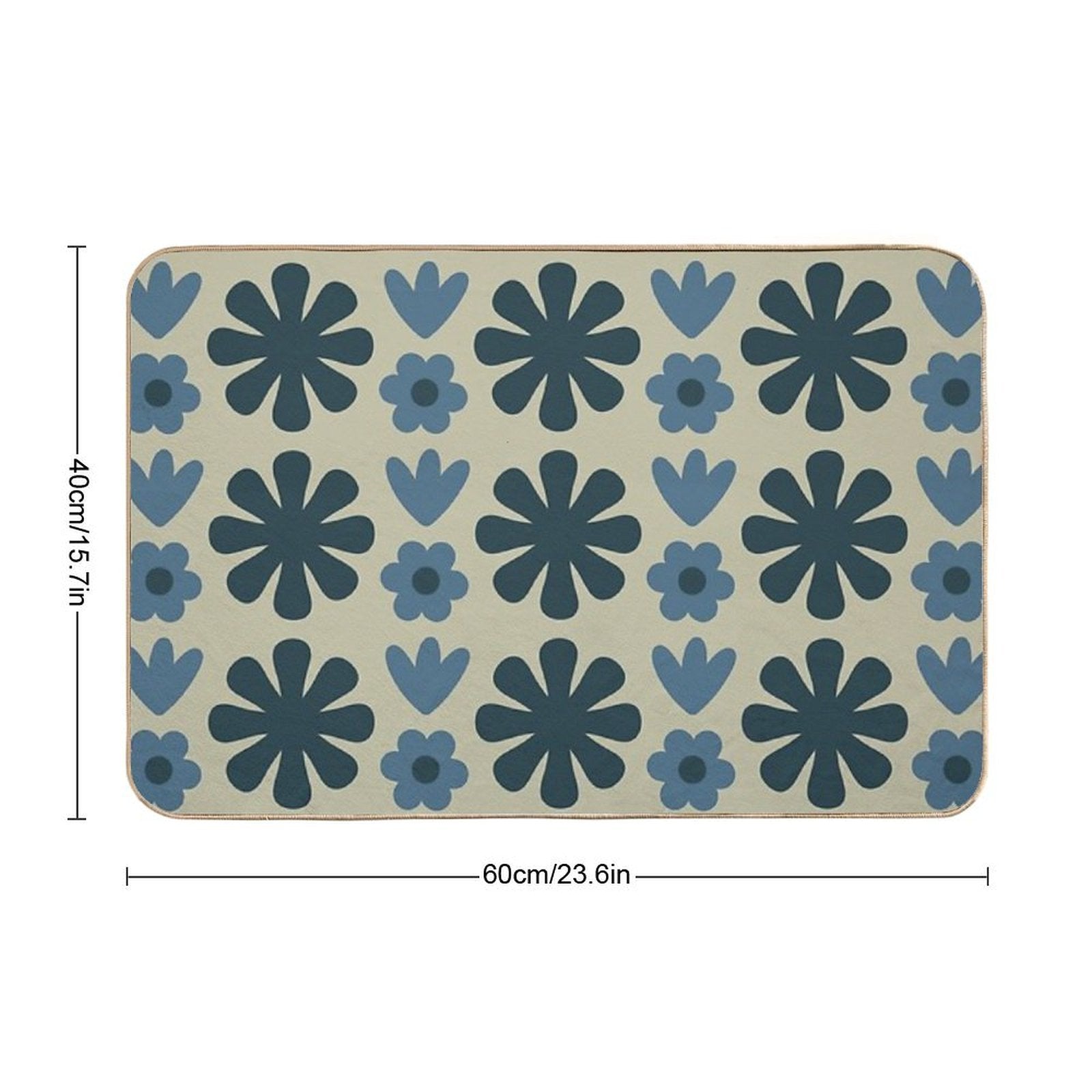 Scandi Floral Grid Retro Pattern in Vintage Blue And Beige  Absorbent Bath Mat