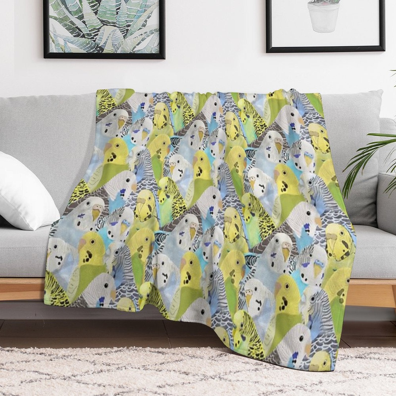 Budgie Parakeets Plush Throw Blanket