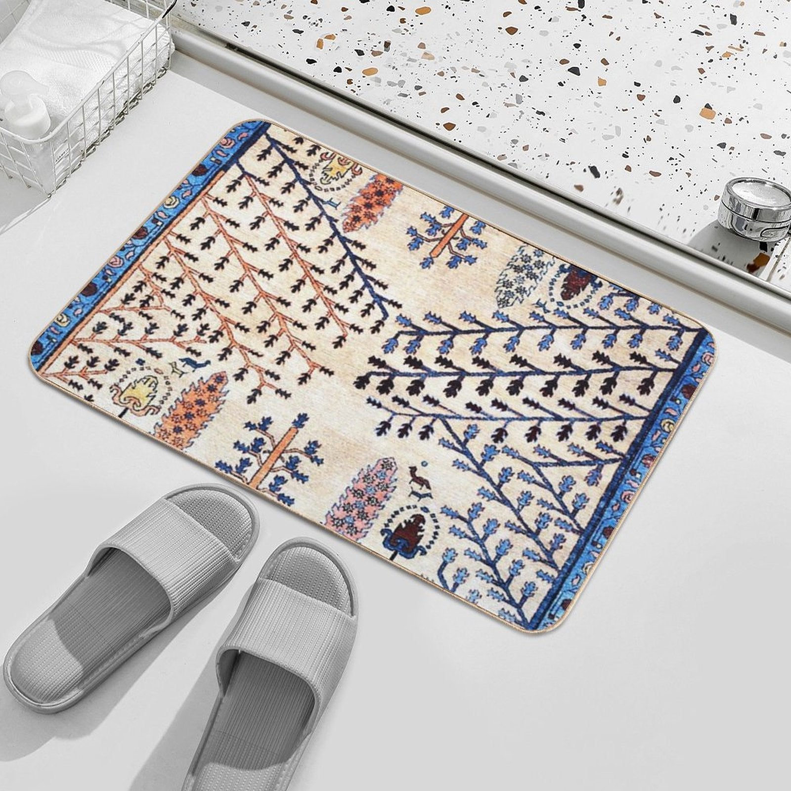 Floral Garden Persian Rug Print  Easy Maintenance Bath Mat