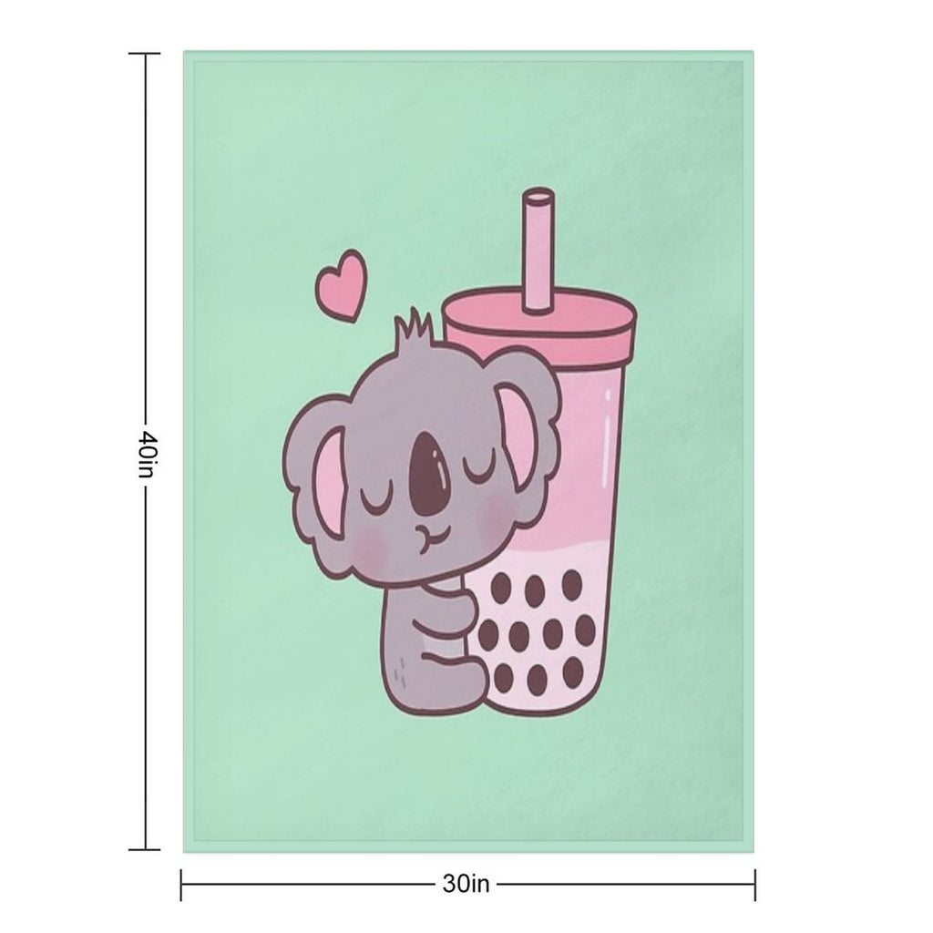 Cute Koala Loves Strawberry Bubble Tea Sustainable Throw Blanket