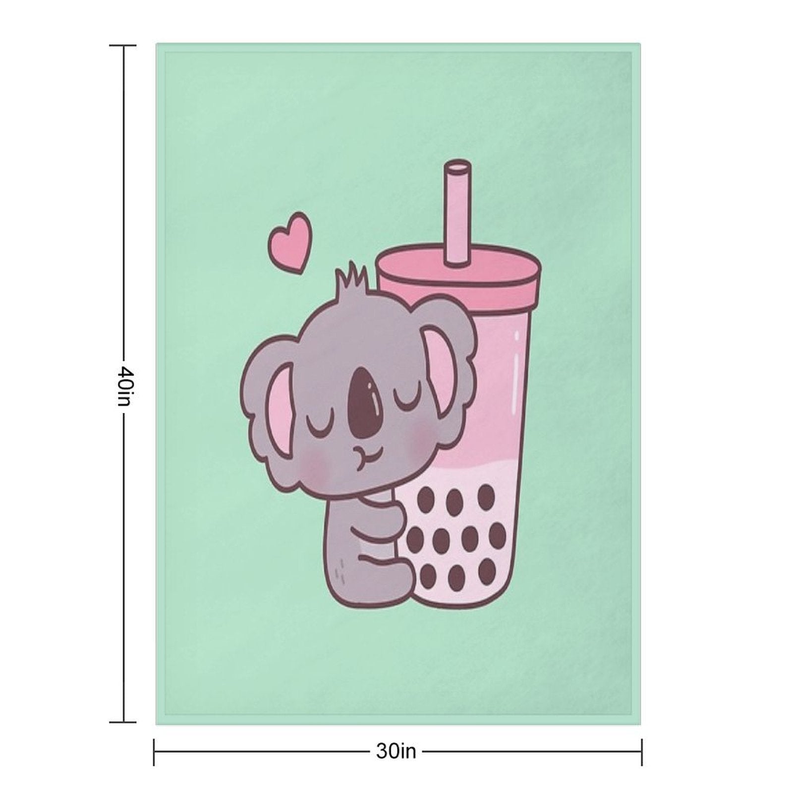 Cute Koala Loves Strawberry Bubble Tea Sustainable Throw Blanket