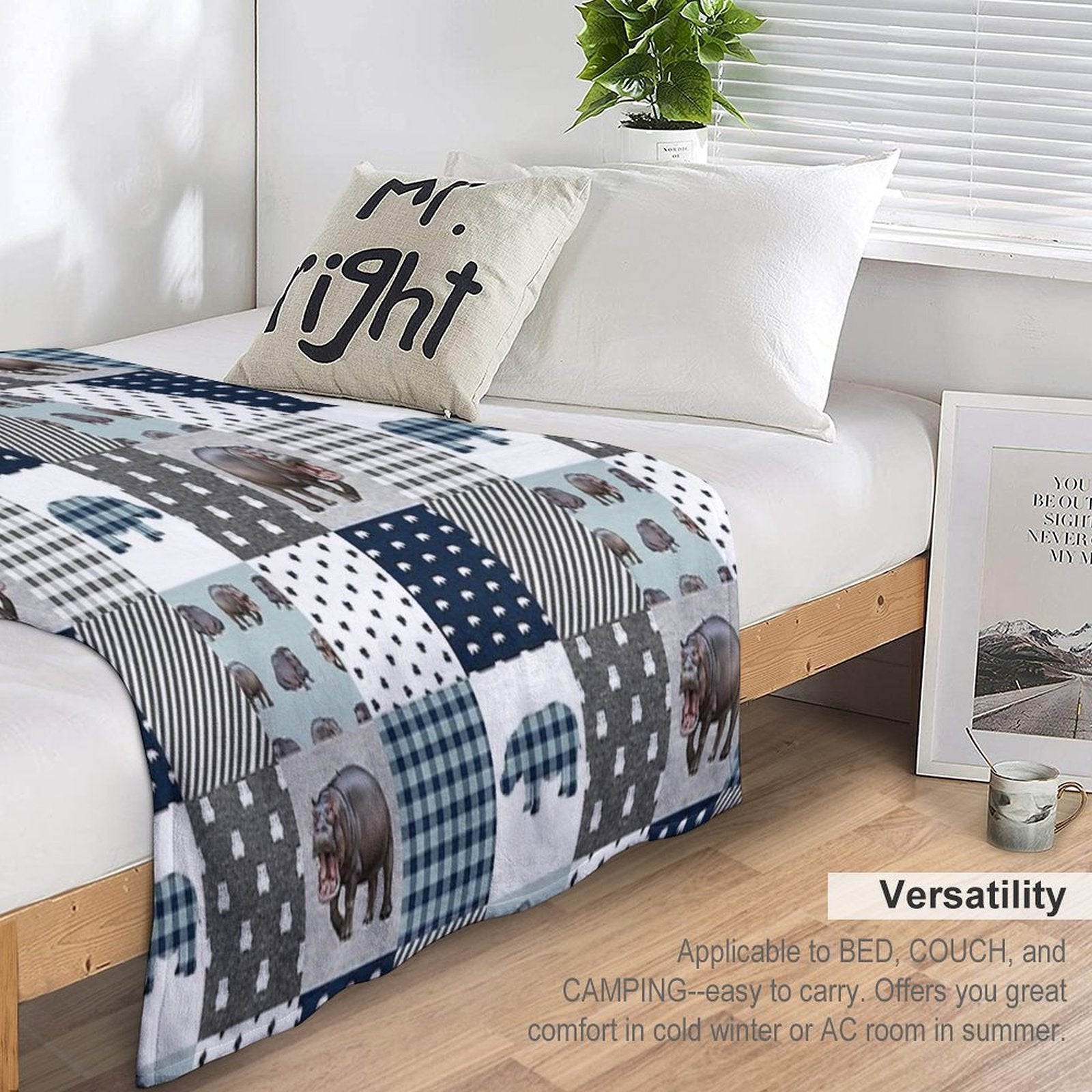 Hippo Animal Plaid Durable Throw Blanket