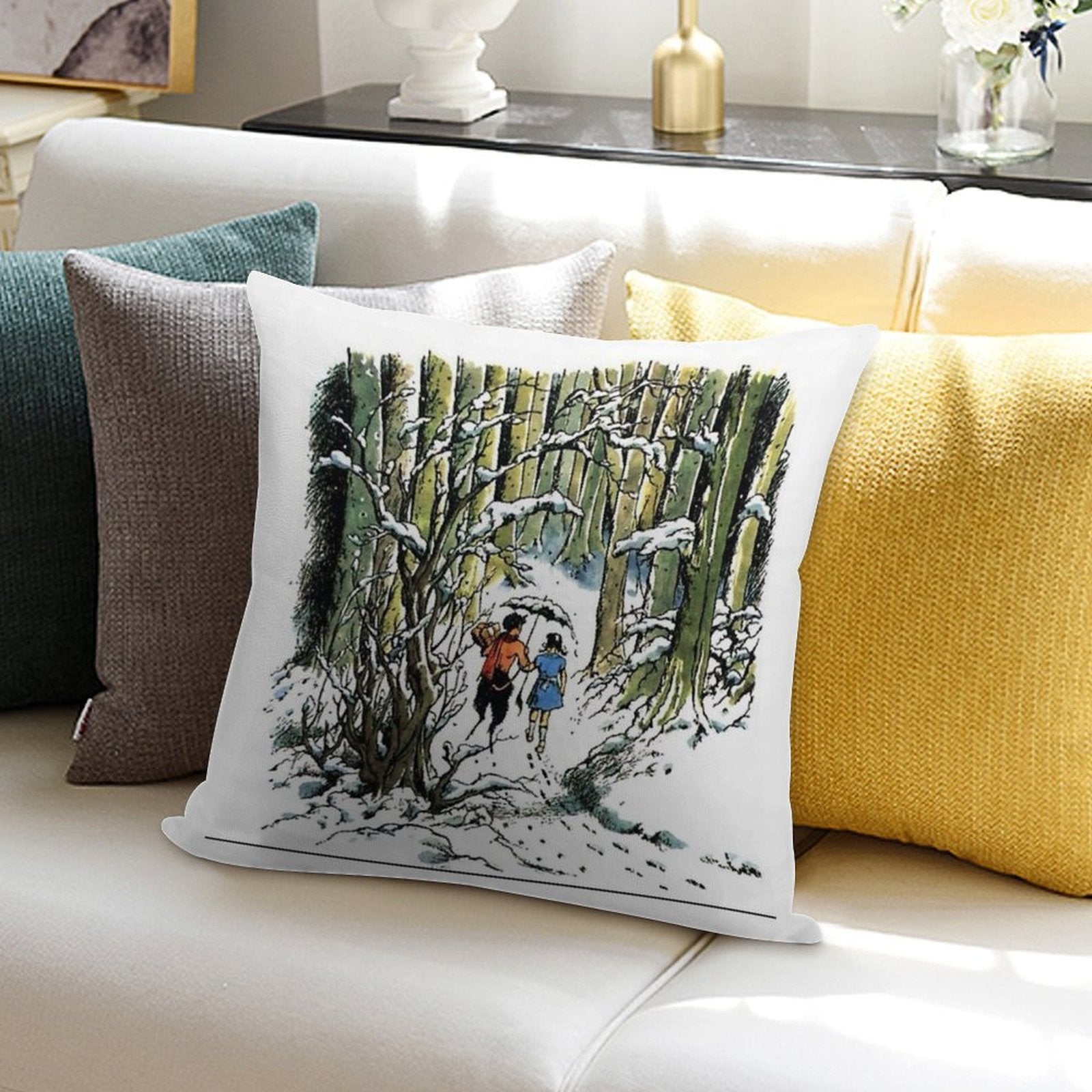Narnia The Lion The Witch And The Wardrobe Original Illustration Soft Bedroom Essential Throw Pillow