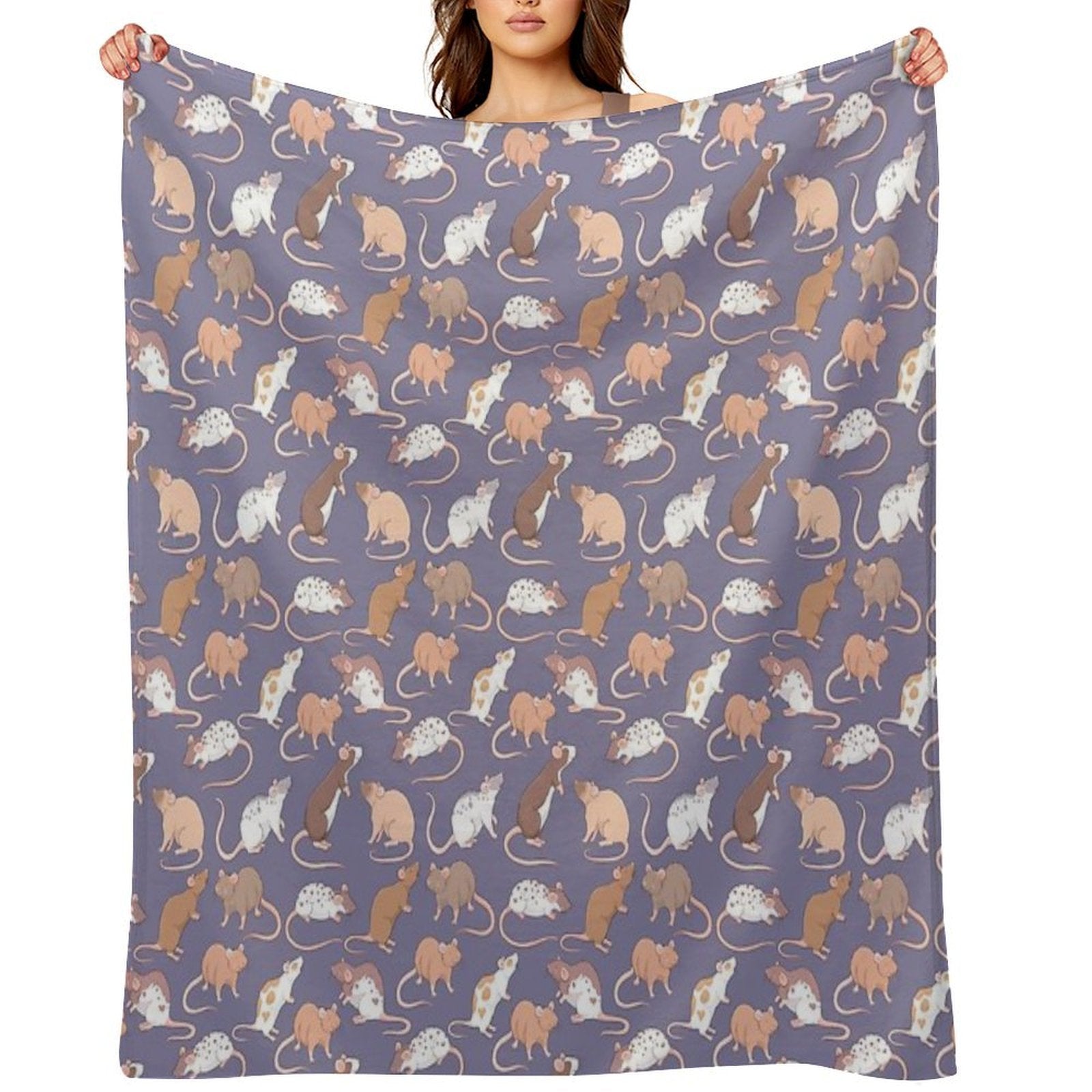 Cute Rattie Rats Against A Slate Grey Background by Whimsicolourart Travel-friendly Throw Blanket