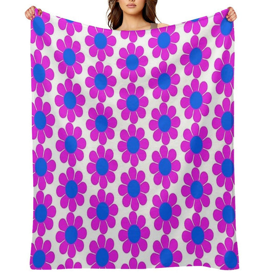 Pink Blue Hippie Flower Power Daisy Eco-conscious Throw Blanket