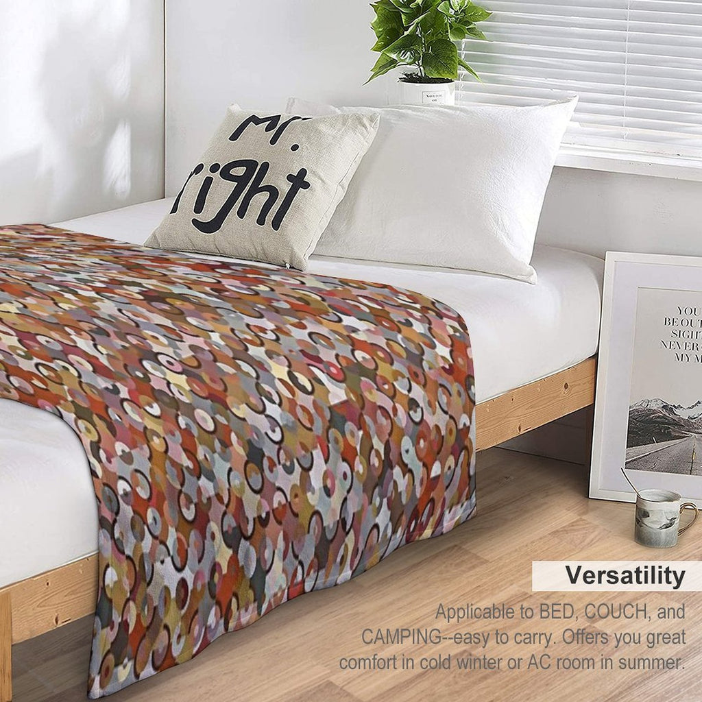 Circle Pattern in Soft Shades of Brown, Cream & Gold Sustainable Throw Blanket