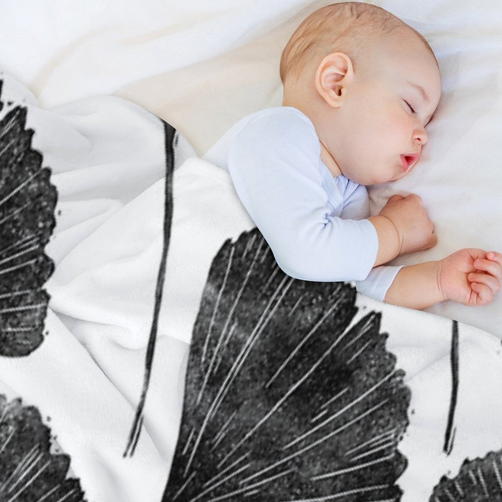 Ginkgo Biloba, Lino Cut Nature Inspired Leaf Pattern Gift-ready Throw Blanket