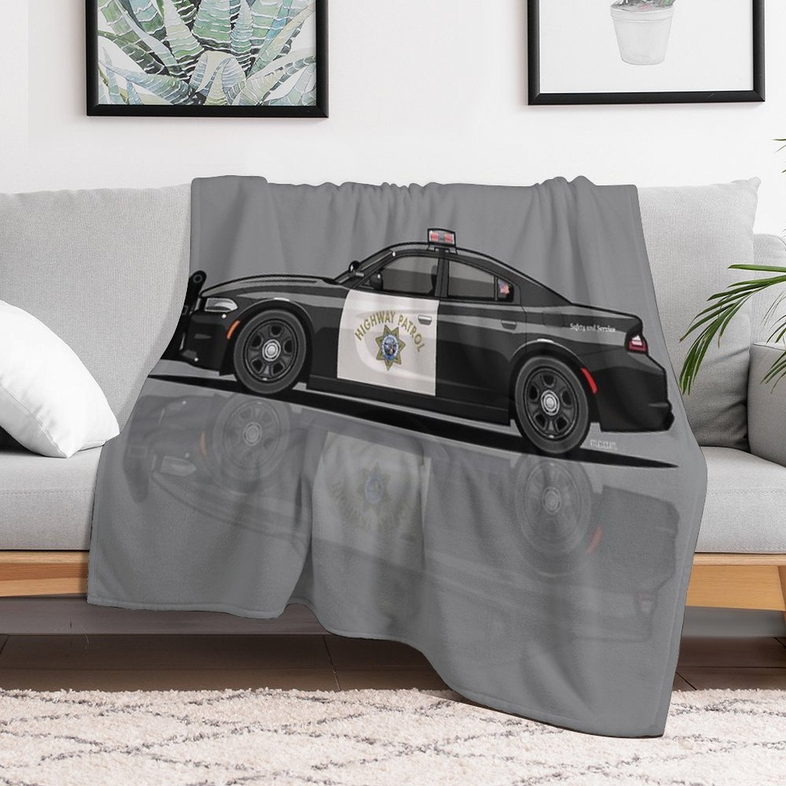 California Highway Patrol D0dge Ch4r6er Police Car Shrink-resistant Throw Blanket