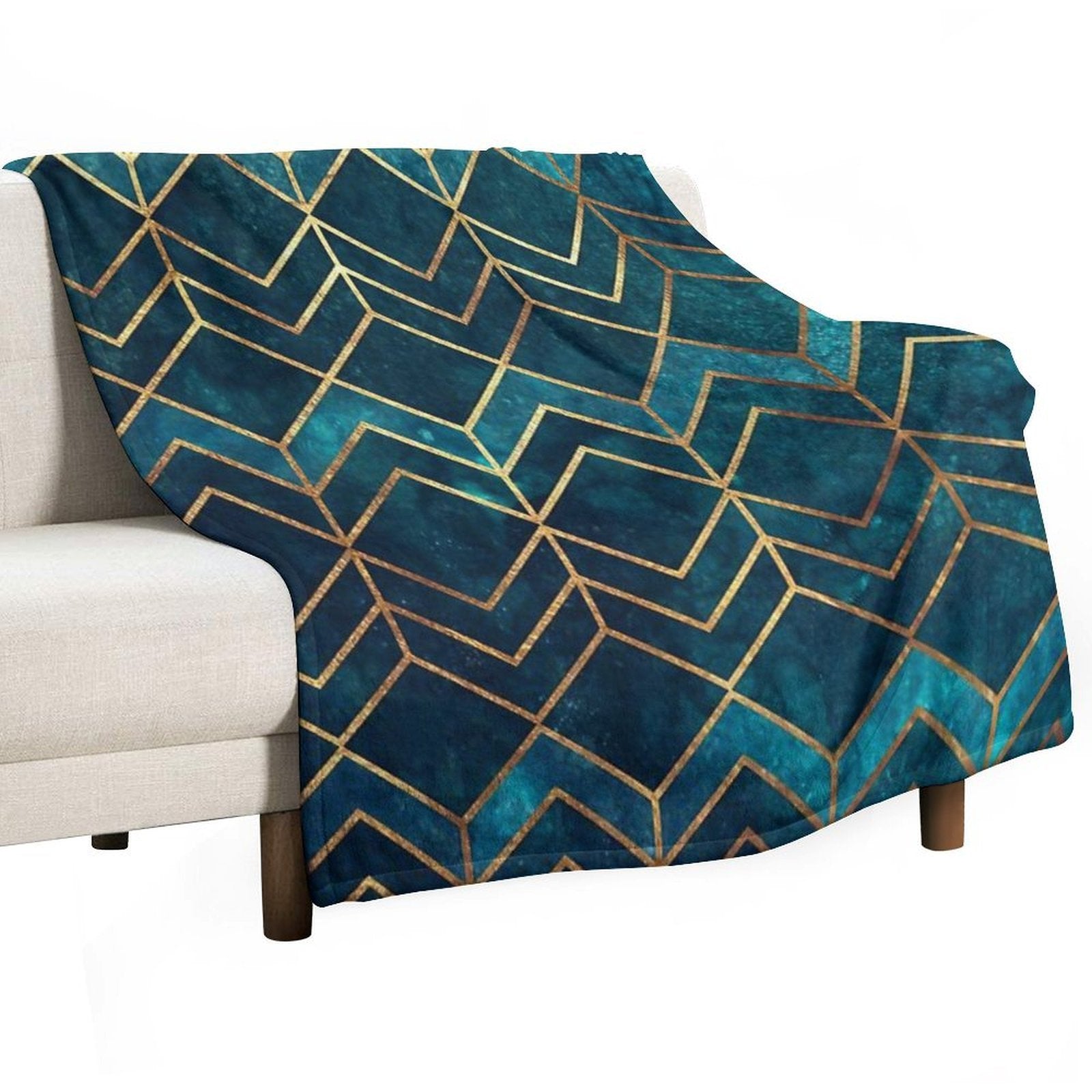Deep Teal And Gold Arrows Pattern All-season Throw Blanket