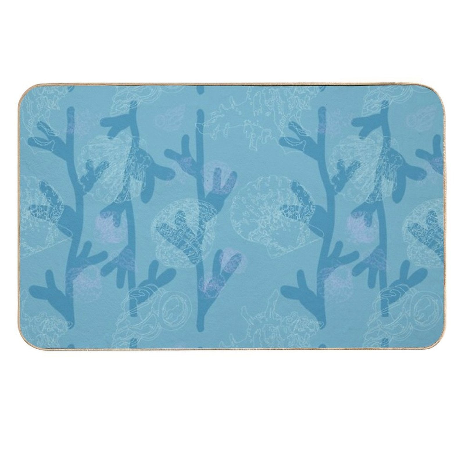 Seashells Seaweed Pattern in Blue  Multi-Purpose Bath Mat