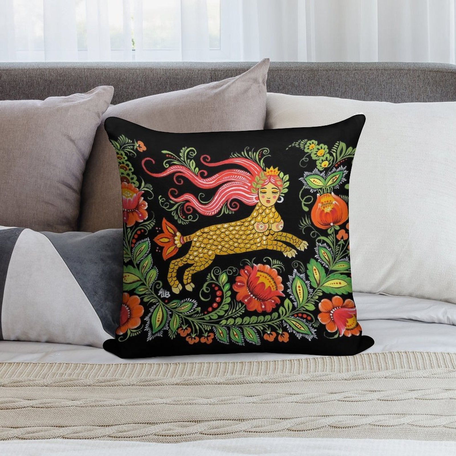 Magical Creature Folk Art (Lamia) Soft Luxury Feel Throw Pillow