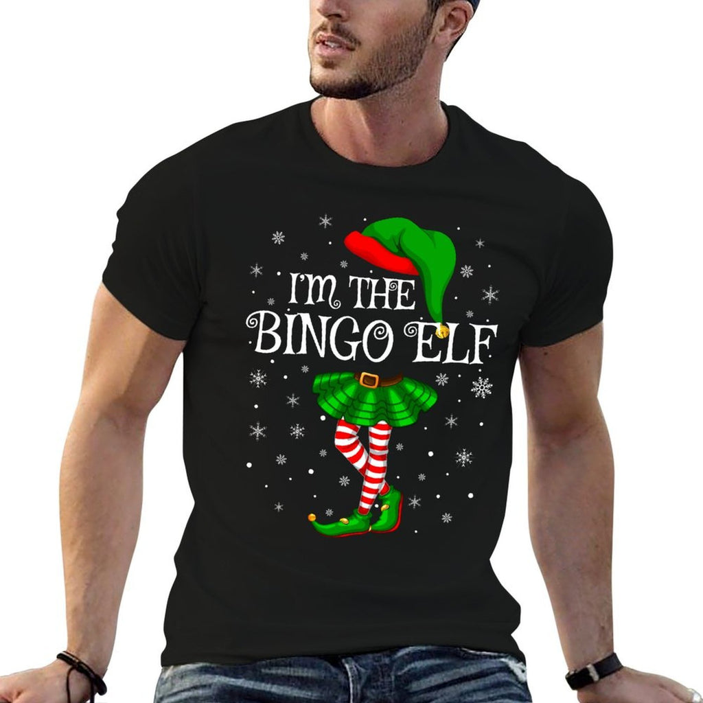 Family Matching Women Girls Im The Bingo Elf Christmas  Ribbed Collar T-Shirt