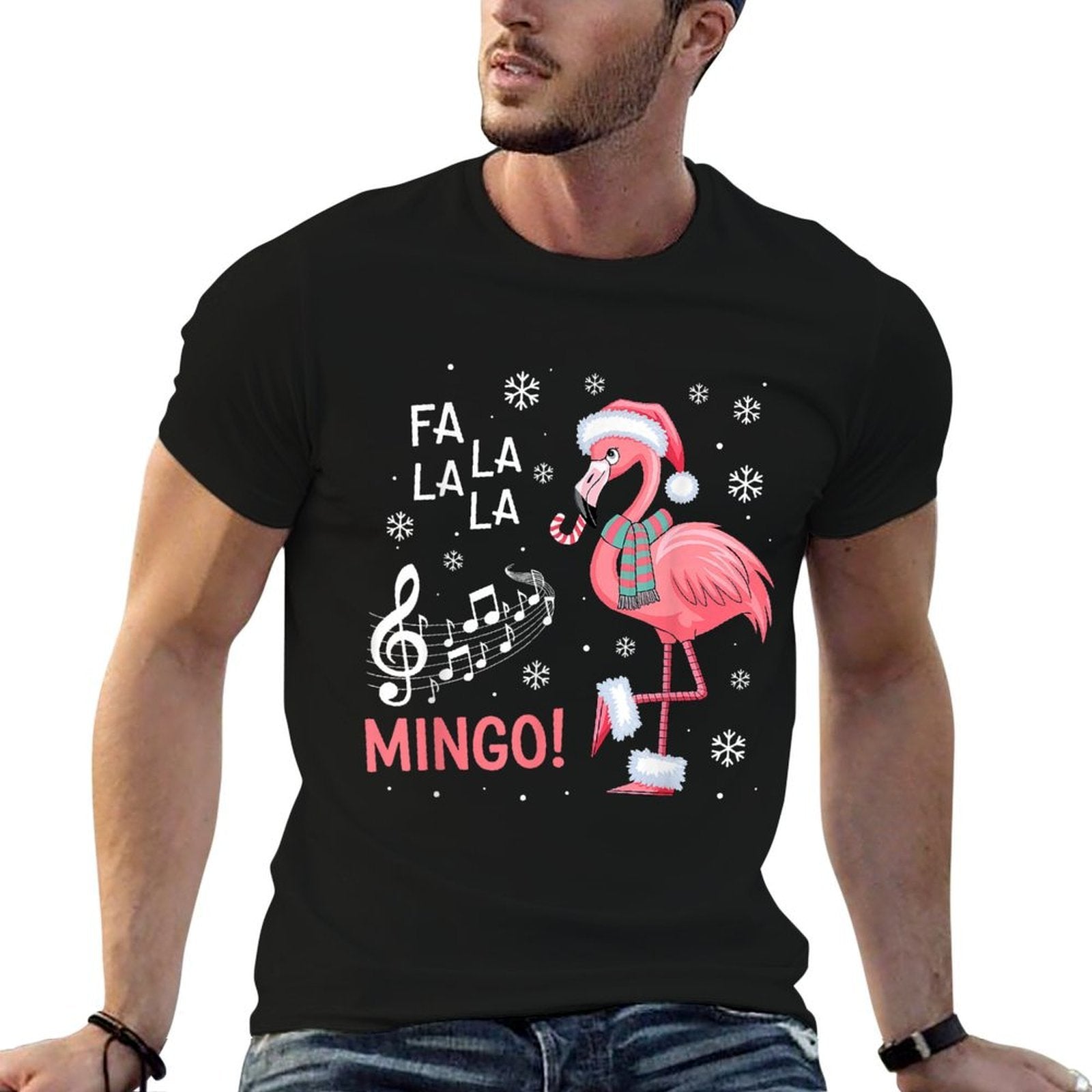 Fa La La Mingo Flamingo Candy Cane Christmas  Vintage-inspired T-Shirt
