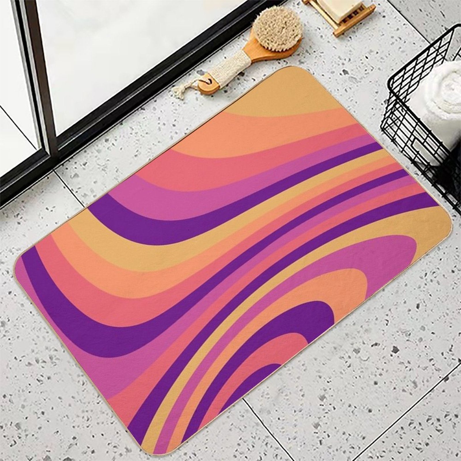 Warm Sunset Abstract Liquid Melt Wave Design  Stain-Proof Bath Mat