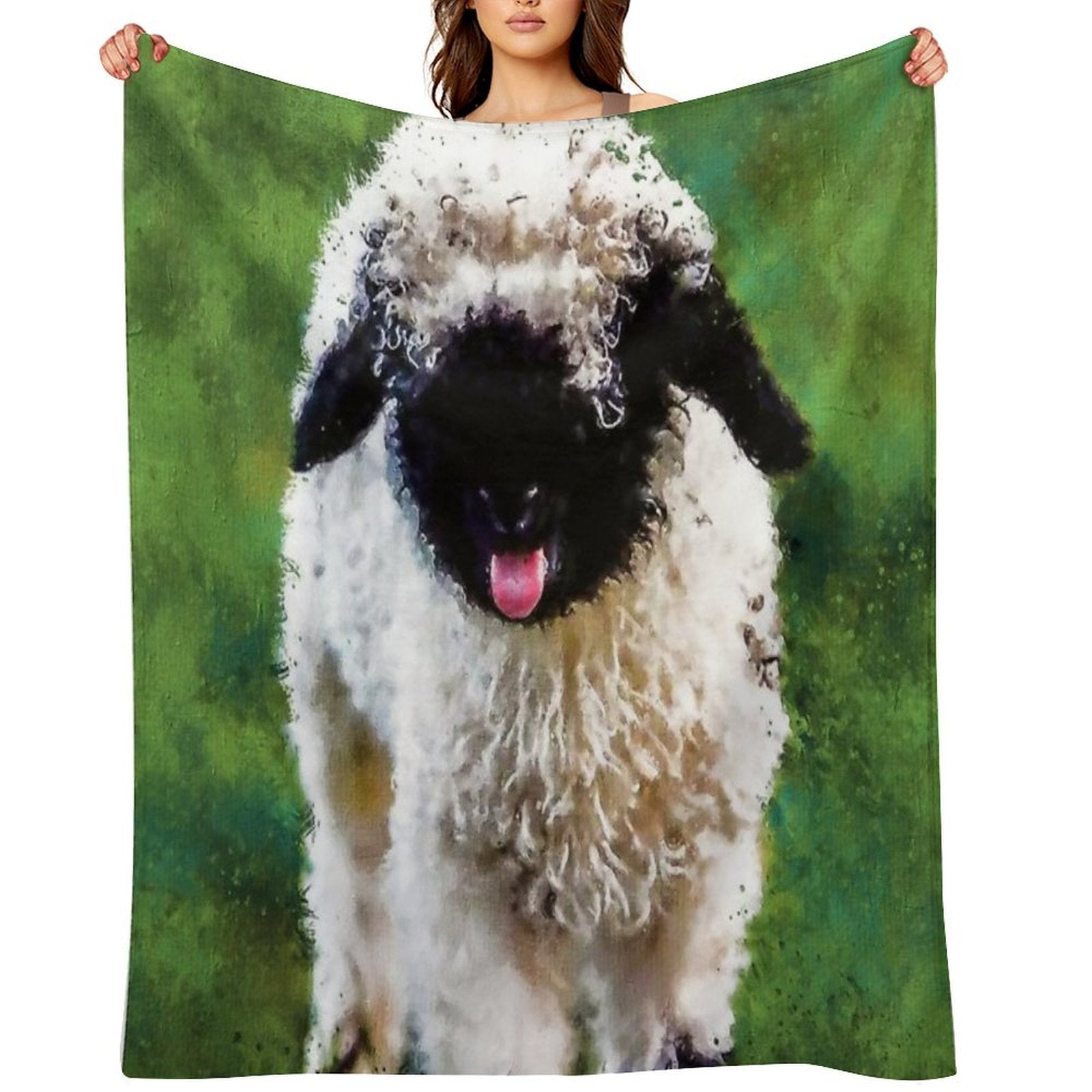 Swiss Valais Blacknose Sheep, Black Faced Sheep, Cute Baby Farm Animal, Walliser Schwarznasenschaf, Cute Fluffy Sheep Comfort Throw Blanket