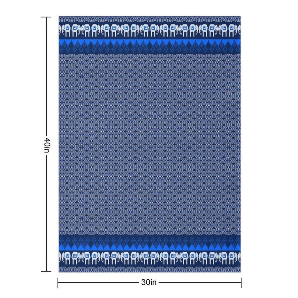 Thai Silk  Blue White Traditional Thai Silk Pattern  Traditional Thai Elephant Design Travel-friendly Throw Blanket