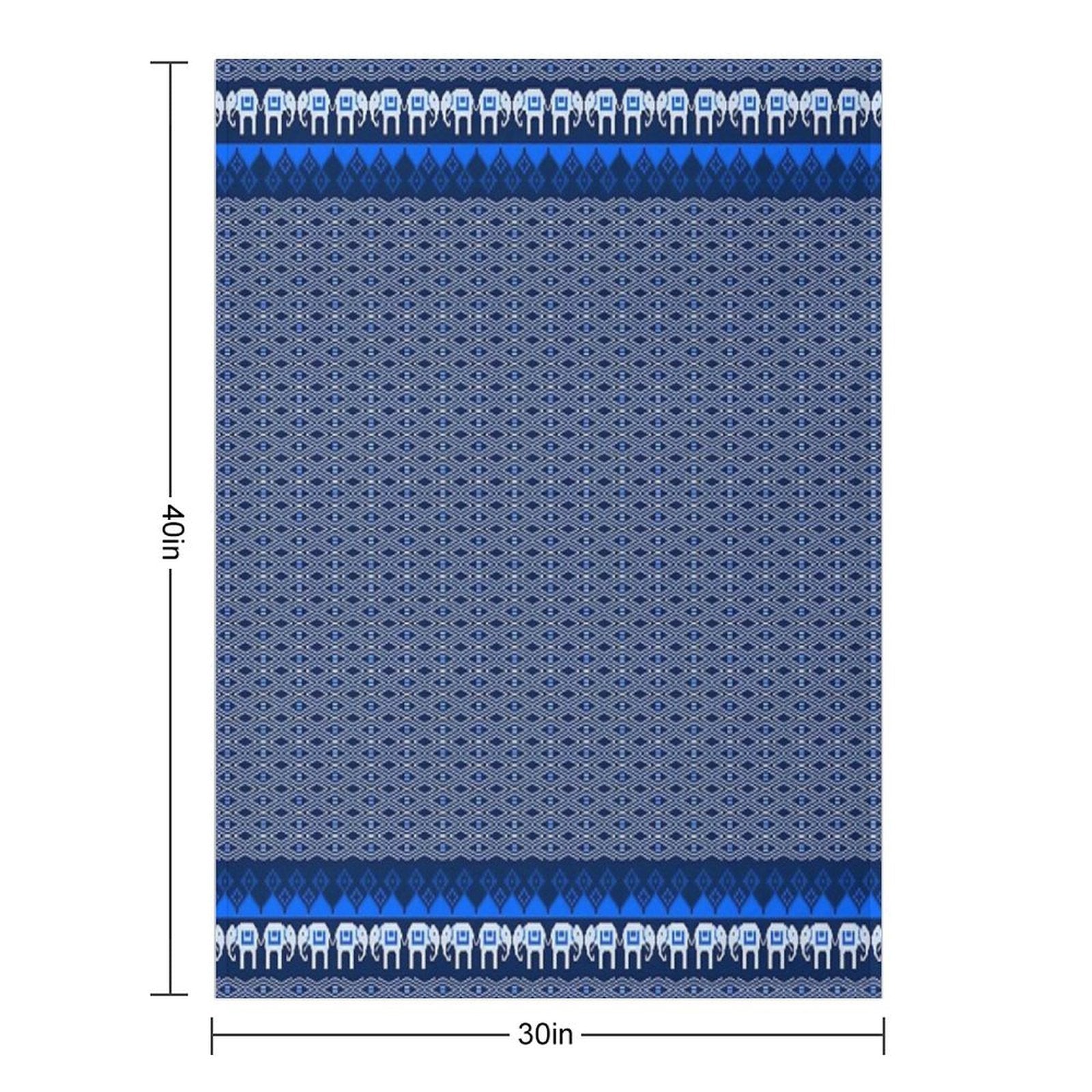 Thai Silk  Blue White Traditional Thai Silk Pattern  Traditional Thai Elephant Design Travel-friendly Throw Blanket