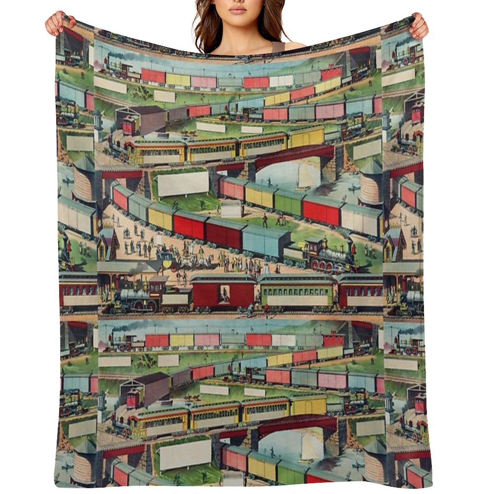Antique Train Machine-washable Throw Blanket