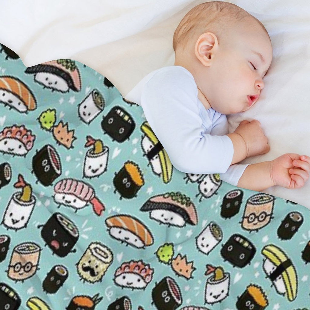 Cute Sushi Pattern  Kawaii Sushi Characters Eco-conscious Throw Blanket