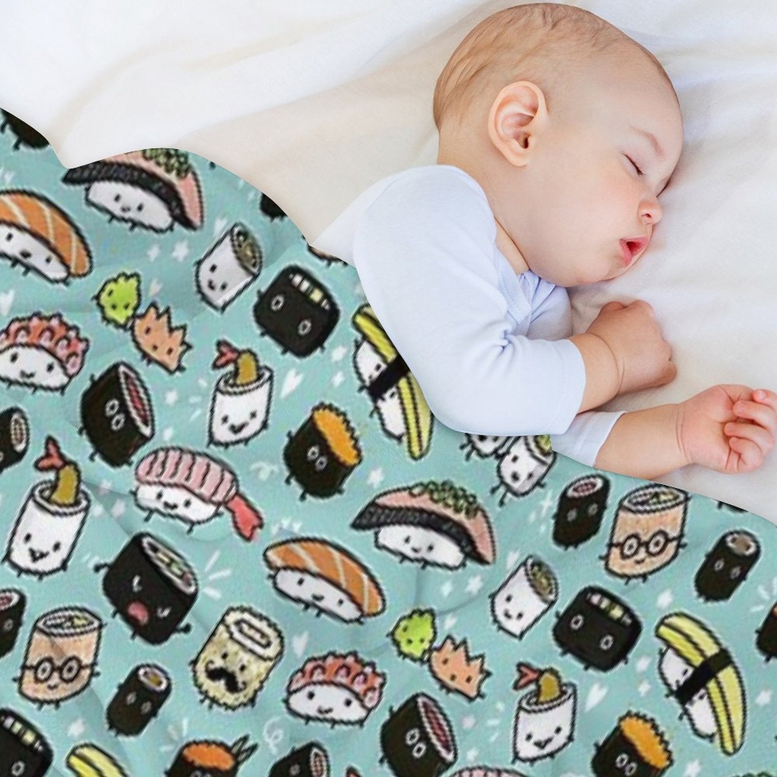Cute Sushi Pattern  Kawaii Sushi Characters Eco-conscious Throw Blanket