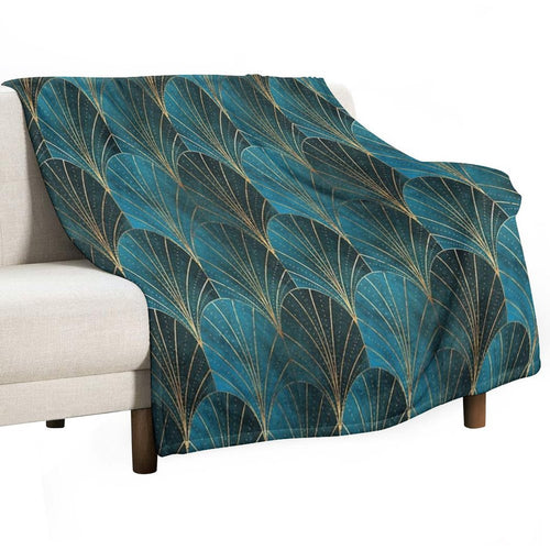 Art Deco Waterfalls  Textured Teal Compact Throw Blanket