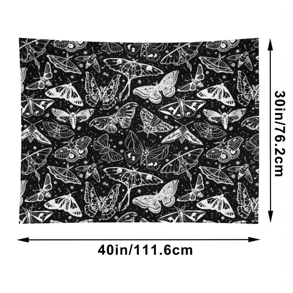 Moth Magic on Black Tapestry