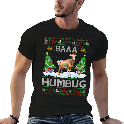 Baaa Humbug Ugly Goat Christmas - Unisex-Adults  Kids - Black - Small - - Polyester - Christmas-Themed  Lightweight T-Shirt