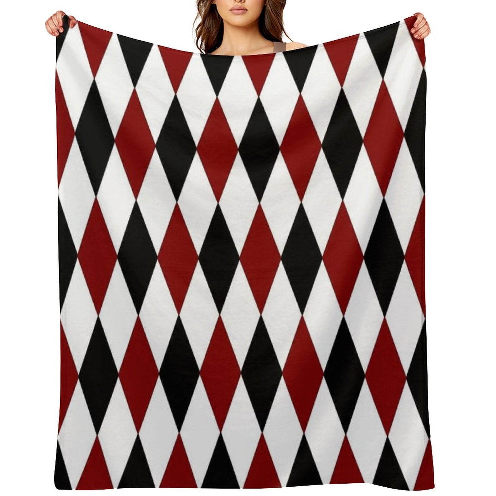 Black White Red Harlequin Compact Throw Blanket