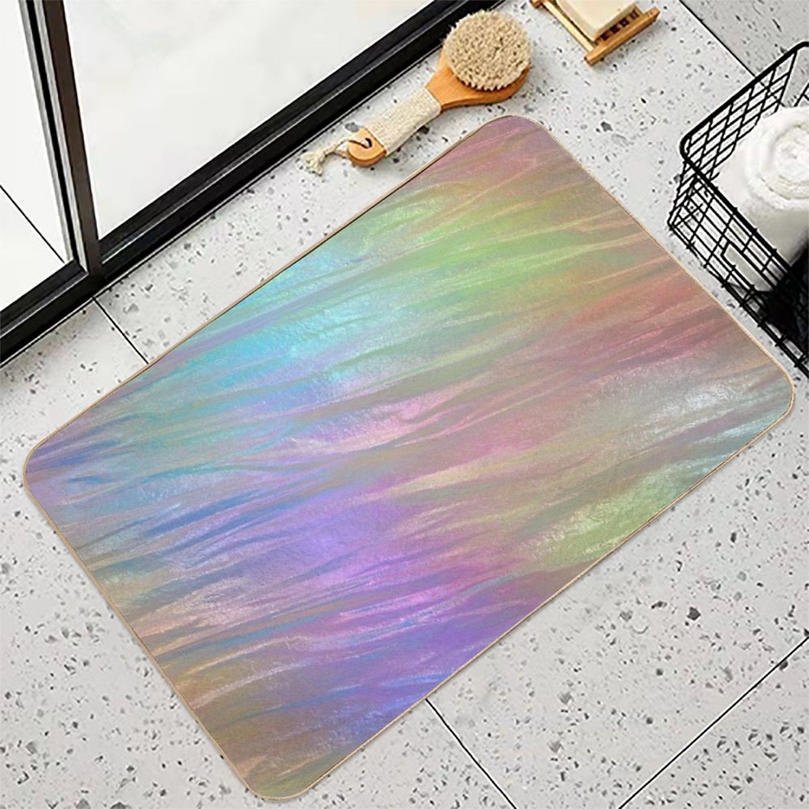 Holographic Neon Crystal Sheet  Stain-Proof Bath Mat