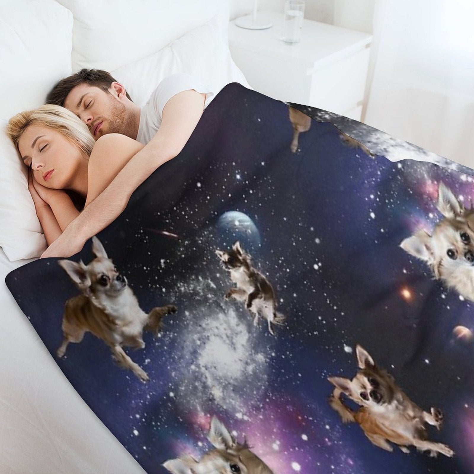 Floating Chihuahuas in A Swirling Galaxy Gift-ready Throw Blanket