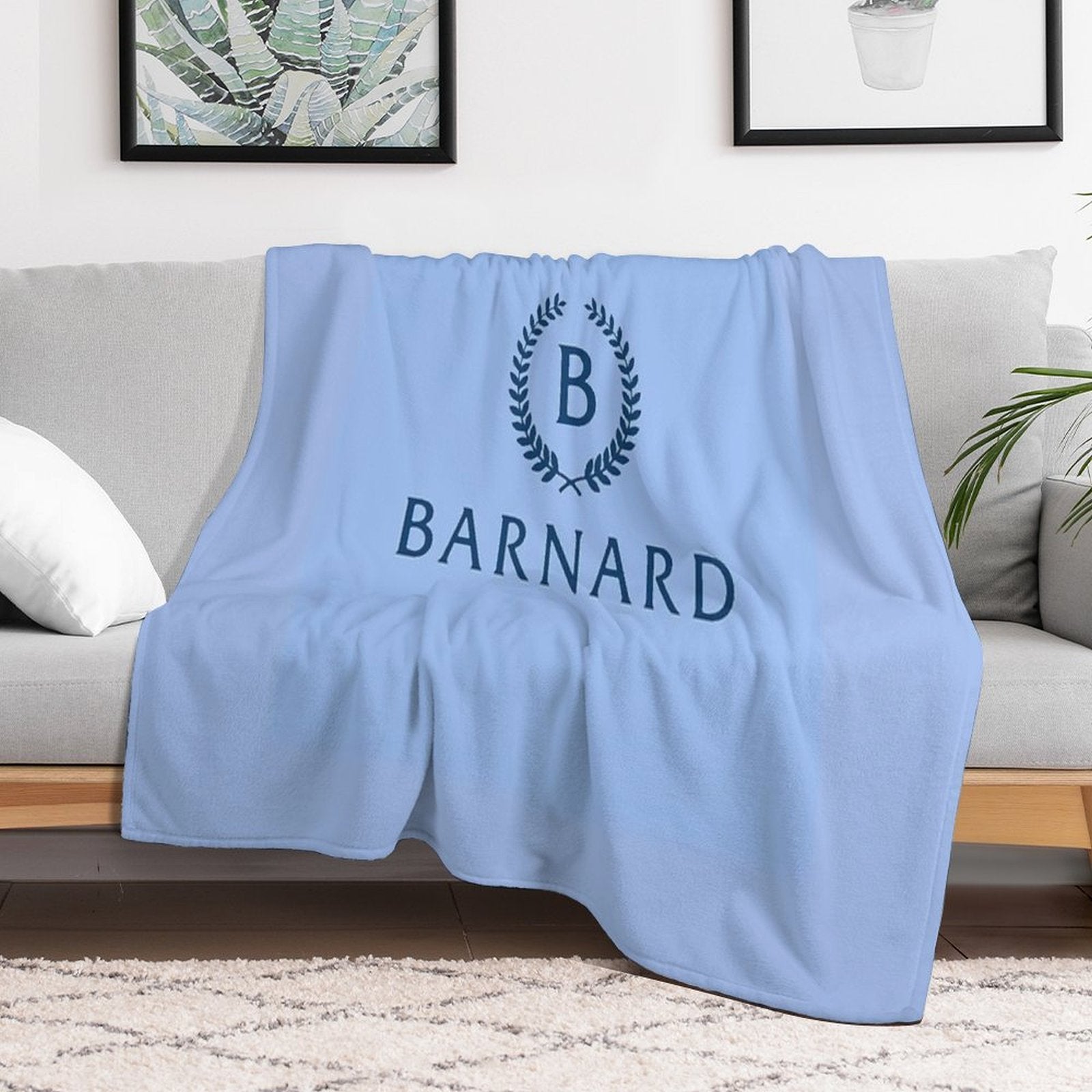 Barnard College Baby Blue Logo Sustainable Throw Blanket