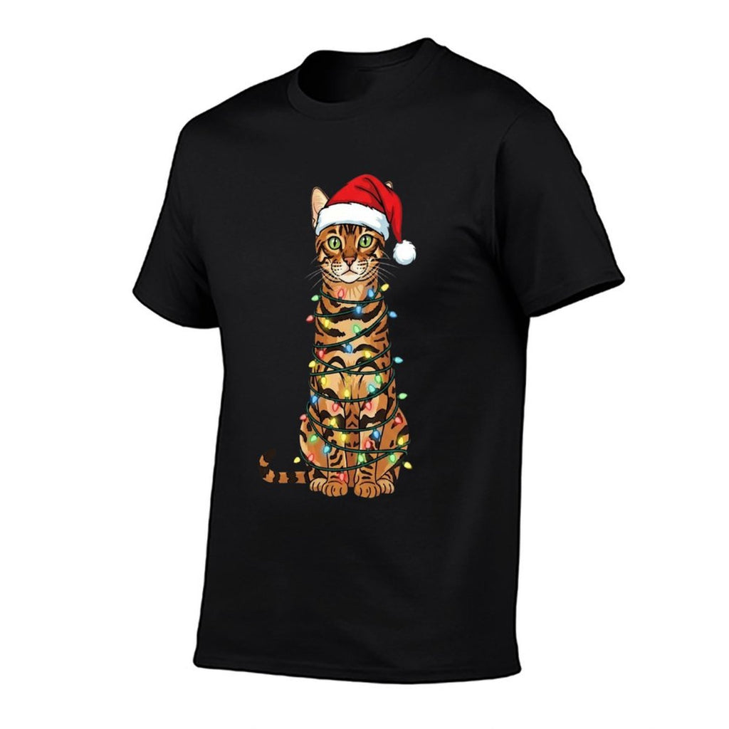 Bengal Cat Christmas Tree Cute Santa Hat Lover  Graphic-printed T-Shirt