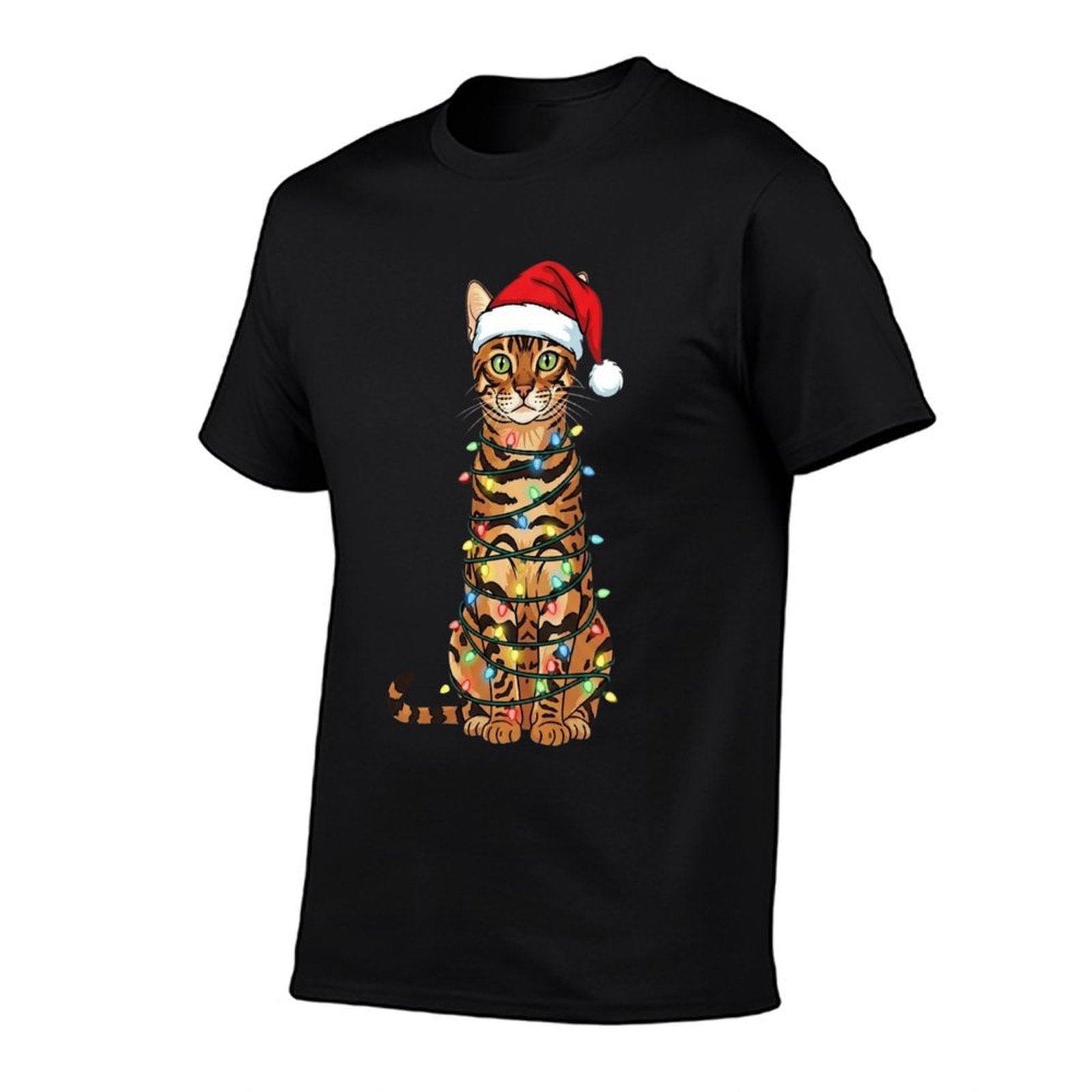 Bengal Cat Christmas Tree Cute Santa Hat Lover  Graphic-printed T-Shirt