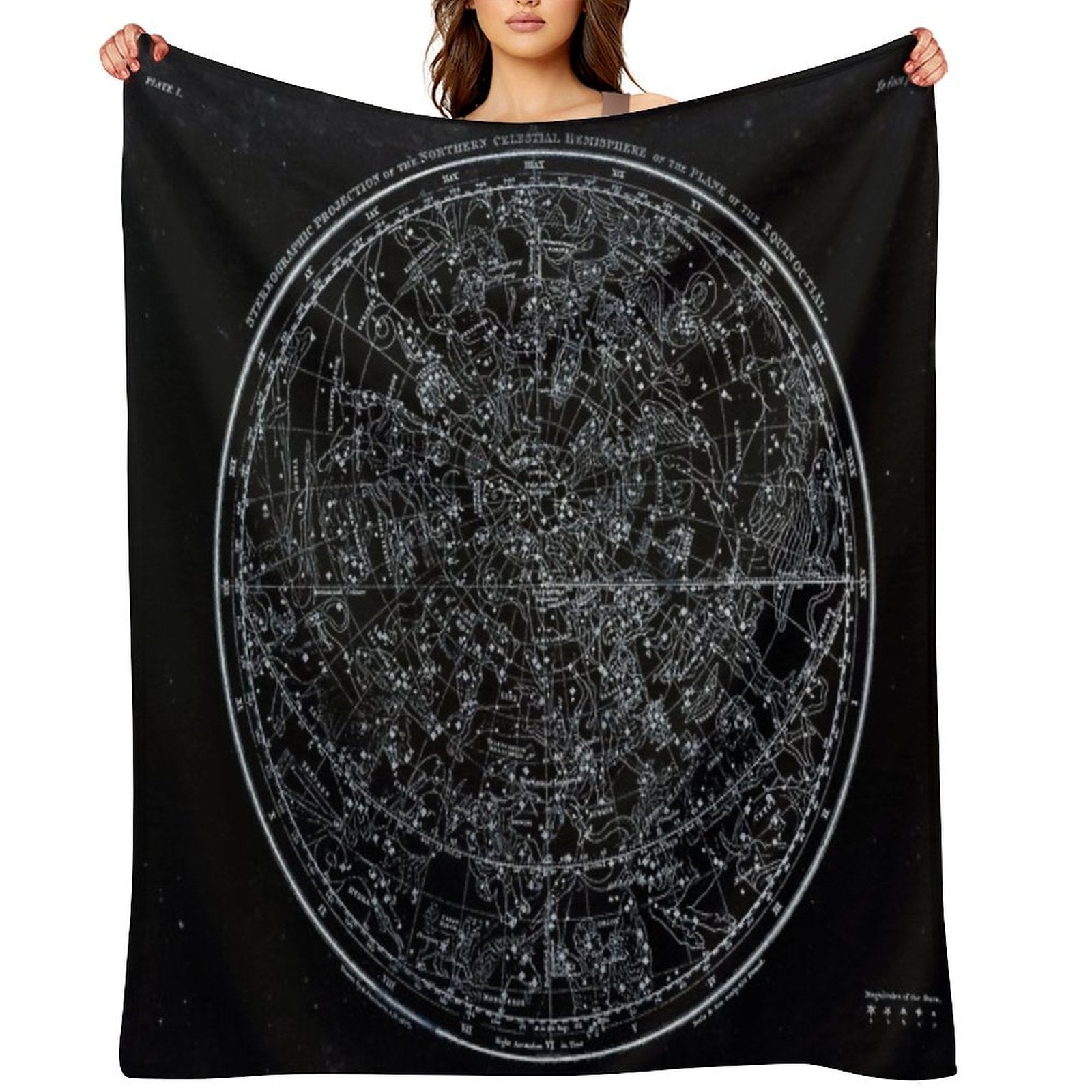 Constellations of The Northern Hemisphere  Pale Blue On Black Compact Throw Blanket