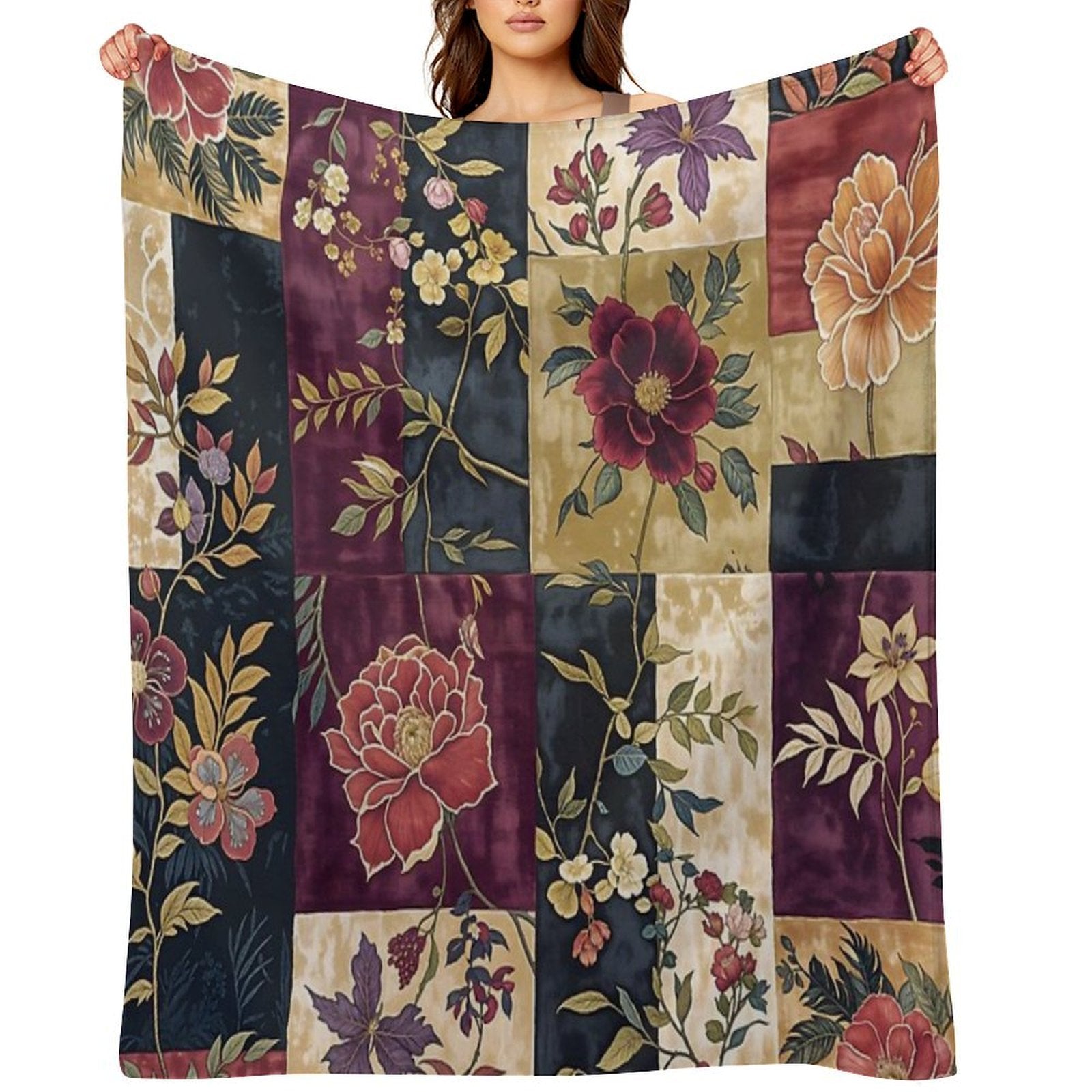 Ruby Myrrh Floral Patchwork Durable Throw Blanket
