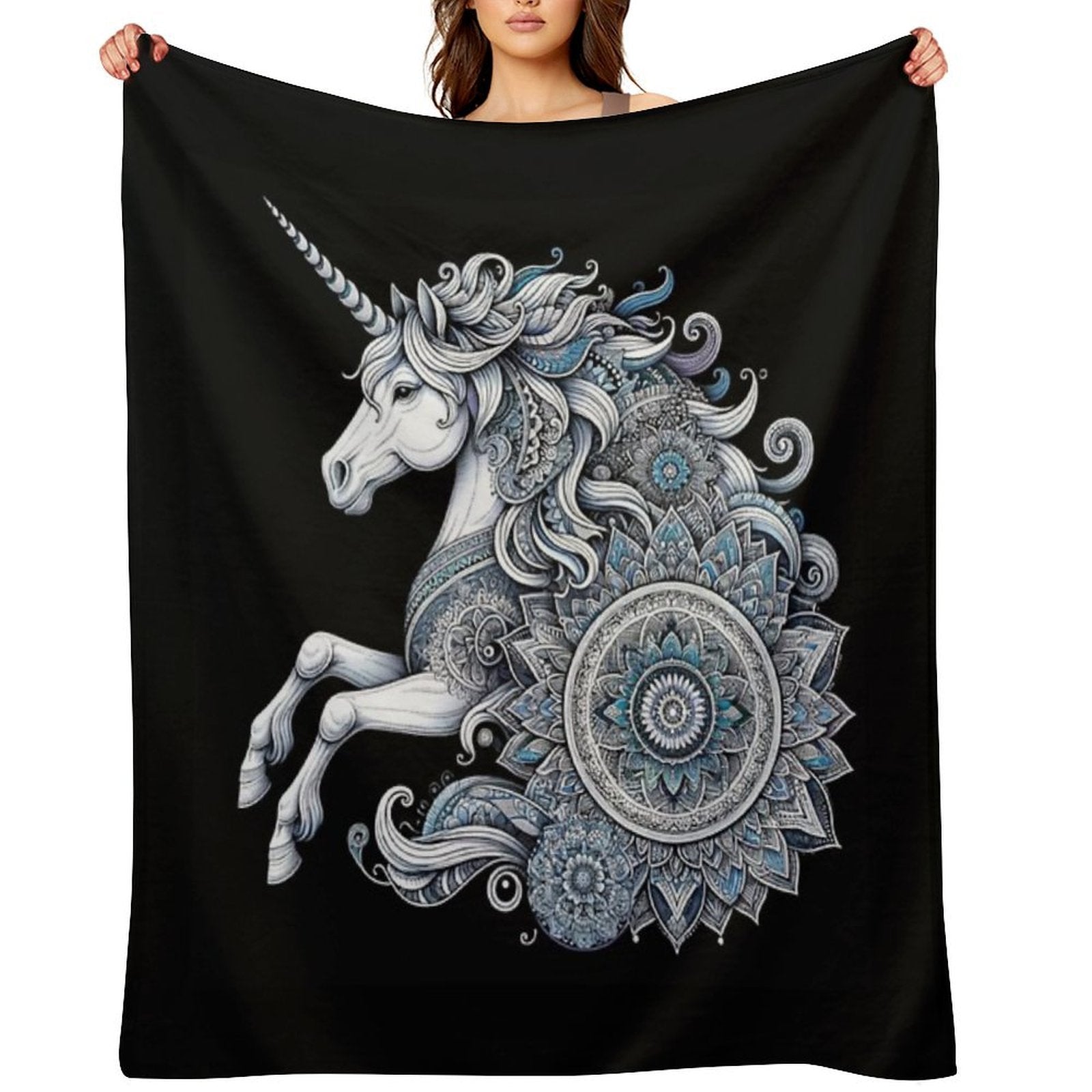 Unicorn Mandala Enchanted Purity Eco-conscious Throw Blanket