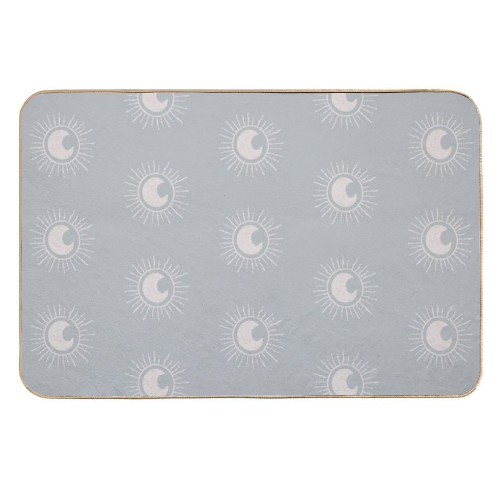 Boho Sun And Moon Pattern Bohemian Aesthetic In Muted Colors Muted Teal  Long-Lasting Bath Mat