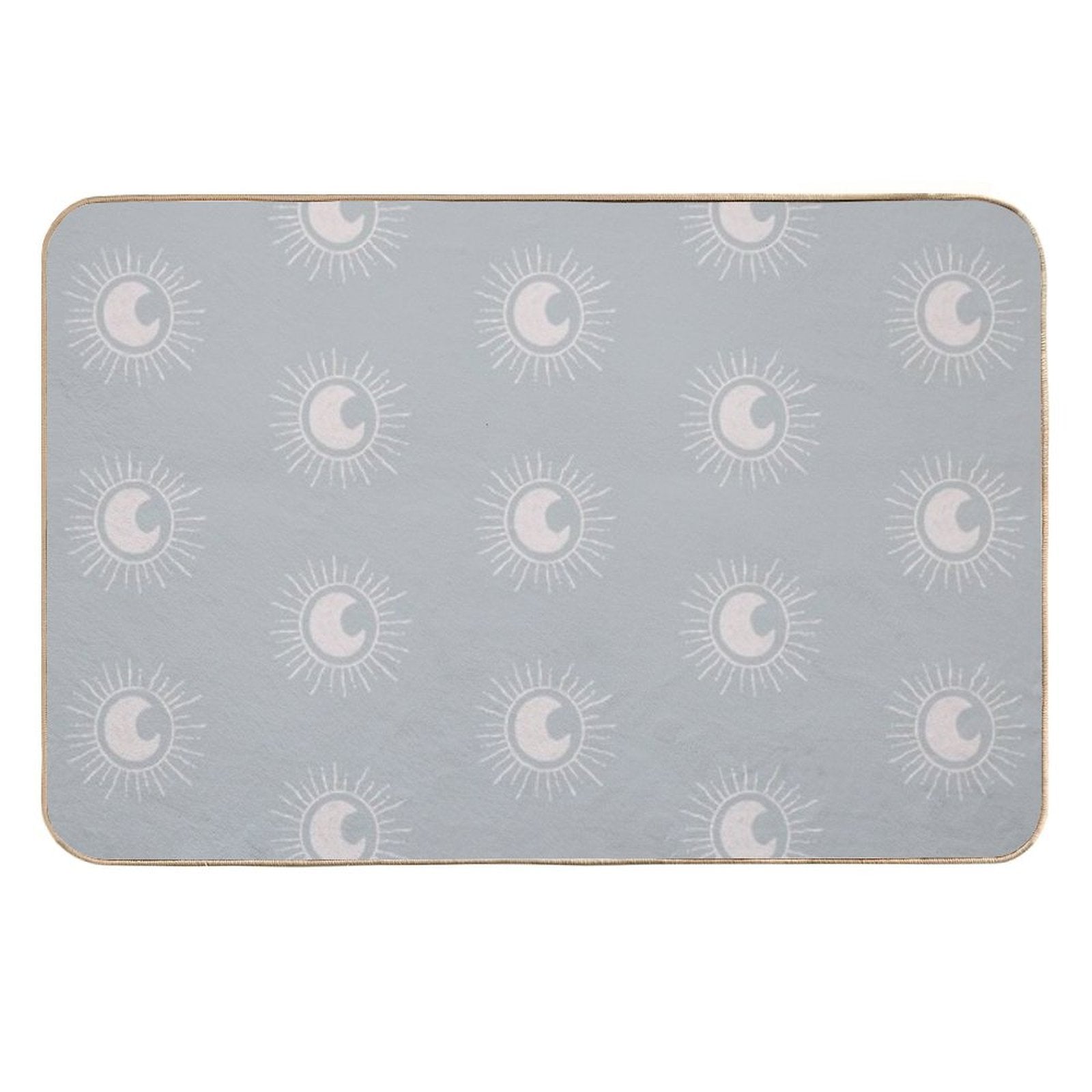 Boho Sun And Moon Pattern Bohemian Aesthetic In Muted Colors Muted Teal  Long-Lasting Bath Mat