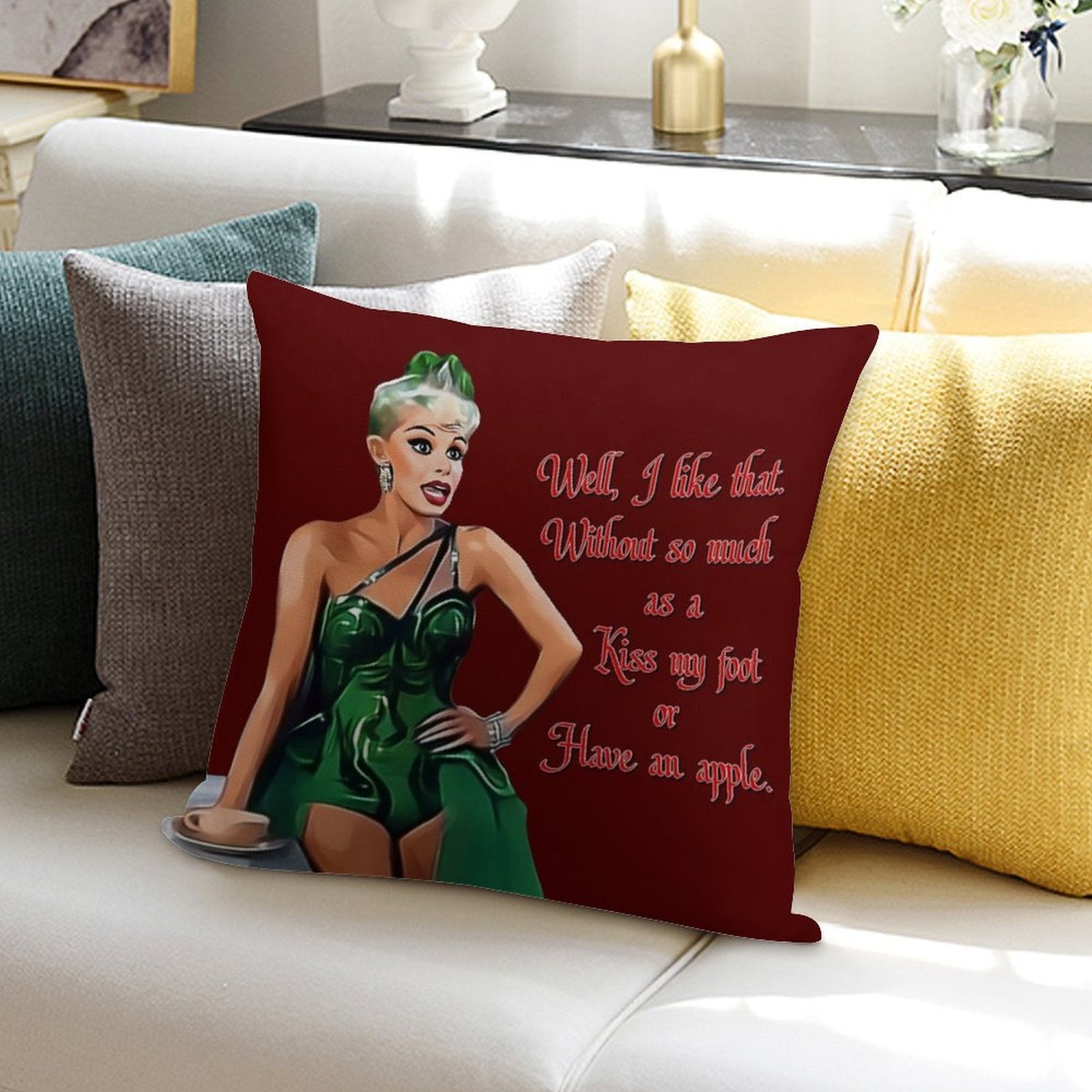 White Christmas - Kiss My Foot Or Have An Apple - Red Soft Shrink-Resistant Throw Pillow