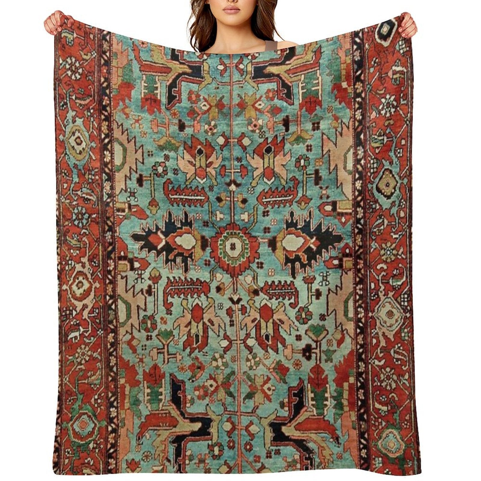 Antique Heriz Persian Carpet Print Lightweight Throw Blanket
