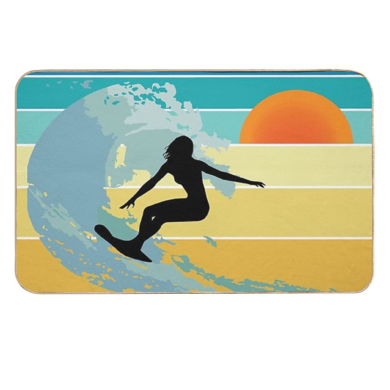 Sorry, I Can't, I Have A Board Meeting, Surfer Girl Silhouette at Sunset  Easy Maintenance Bath Mat