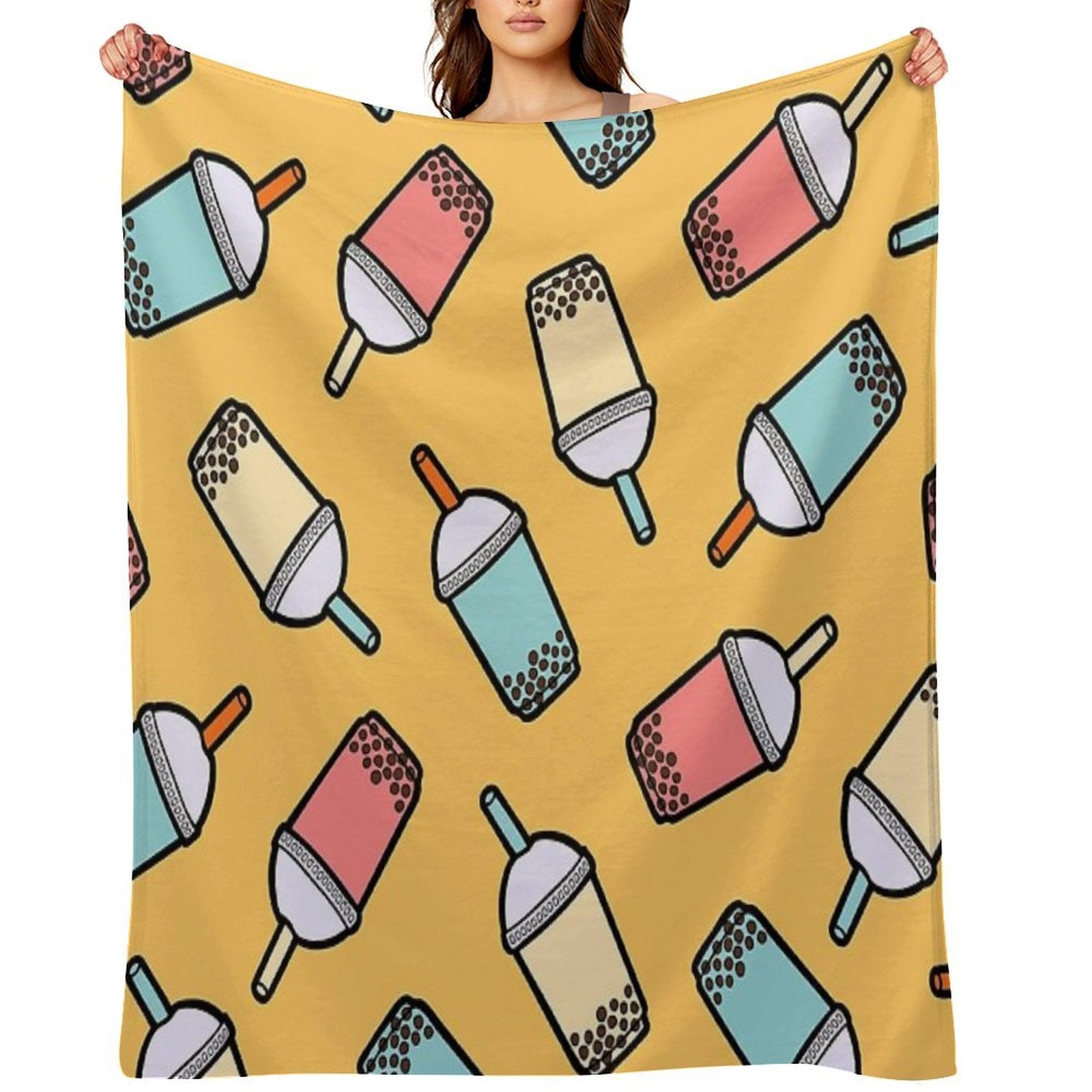 Bubble Tea Pattern Multi-functional Throw Blanket